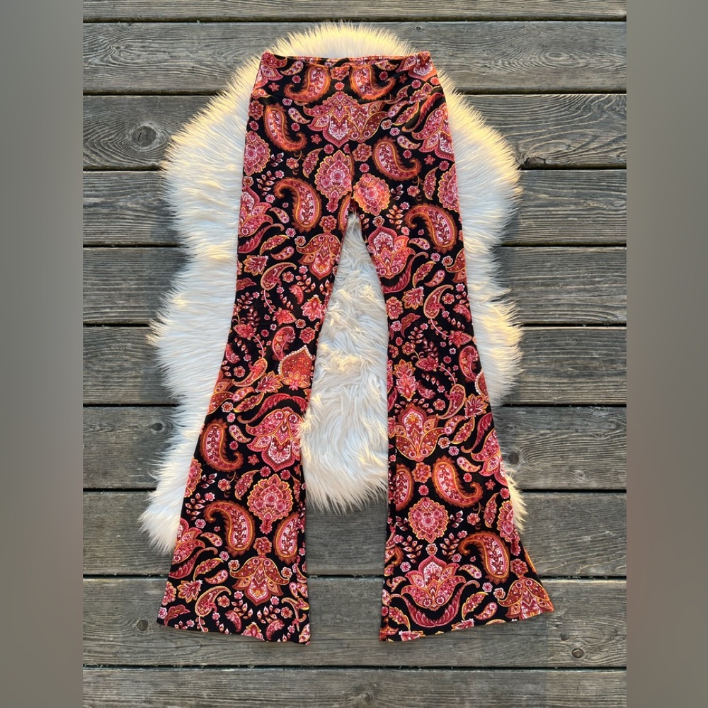 Paisley Rust Orange Autumn Flare Knit Lounge Pants Leggings NWOT